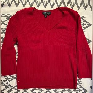 Ralph Lauren Cable Knit Sweater 3/4 length sleeve Red size Small